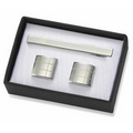 2 Tone Silver Metal 3 Stripes Cufflinks w/ Matching Tie Clip